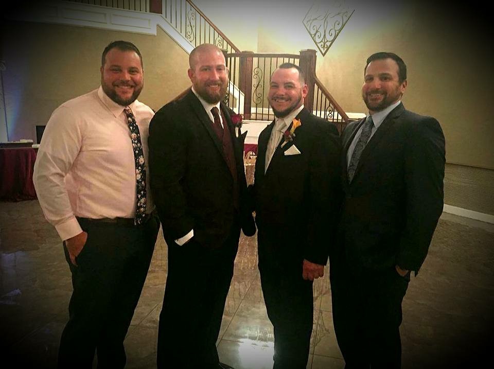 Tyler attending a wedding for a fellow veteran accompanied by their friends they served with in Iraq in 2017.