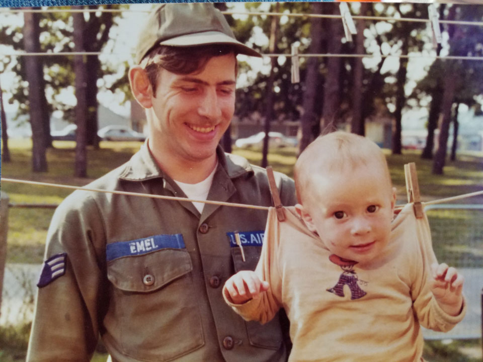 Playing with his oldest son while stationed at RAF Lakenheath England
