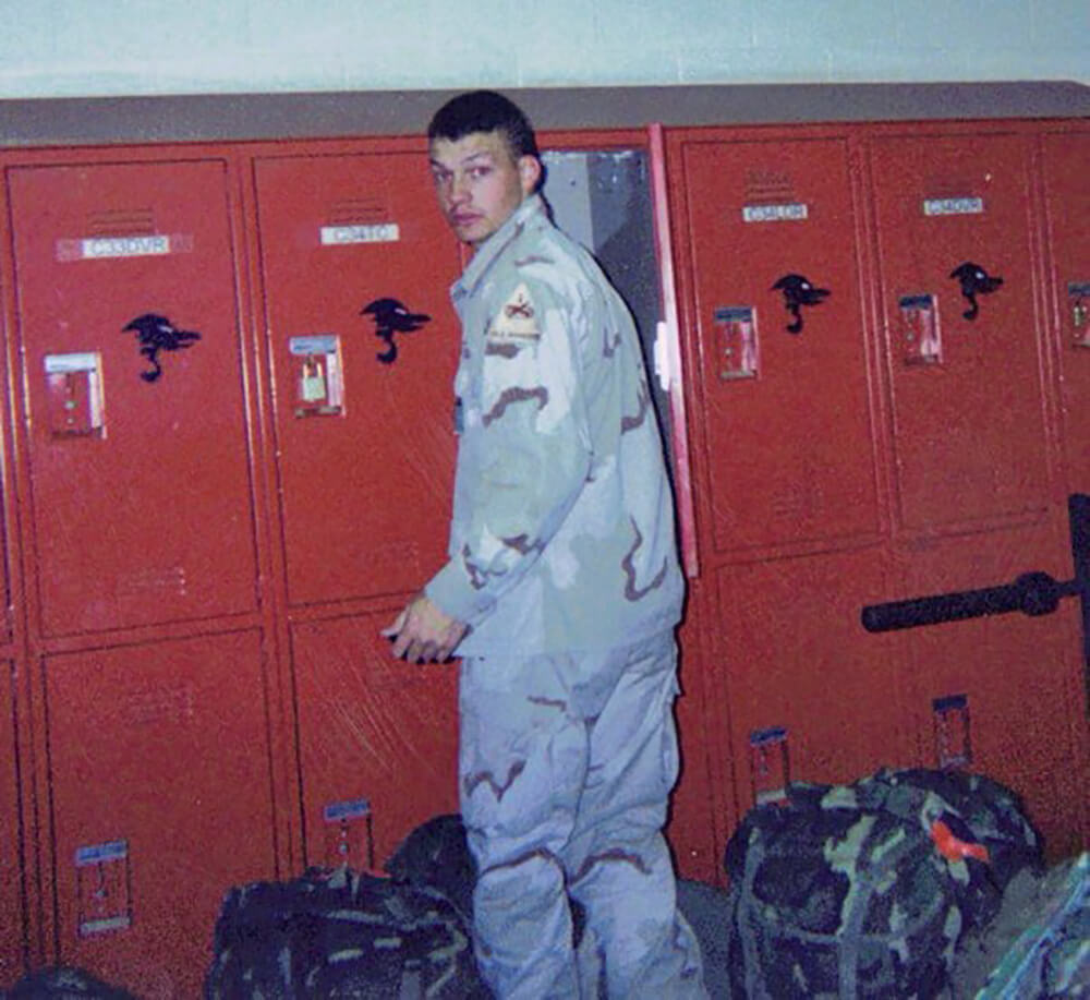 Cleaning out his locker right before he got on the plane to deploy to Kuwait for the Iraqi War in 2003