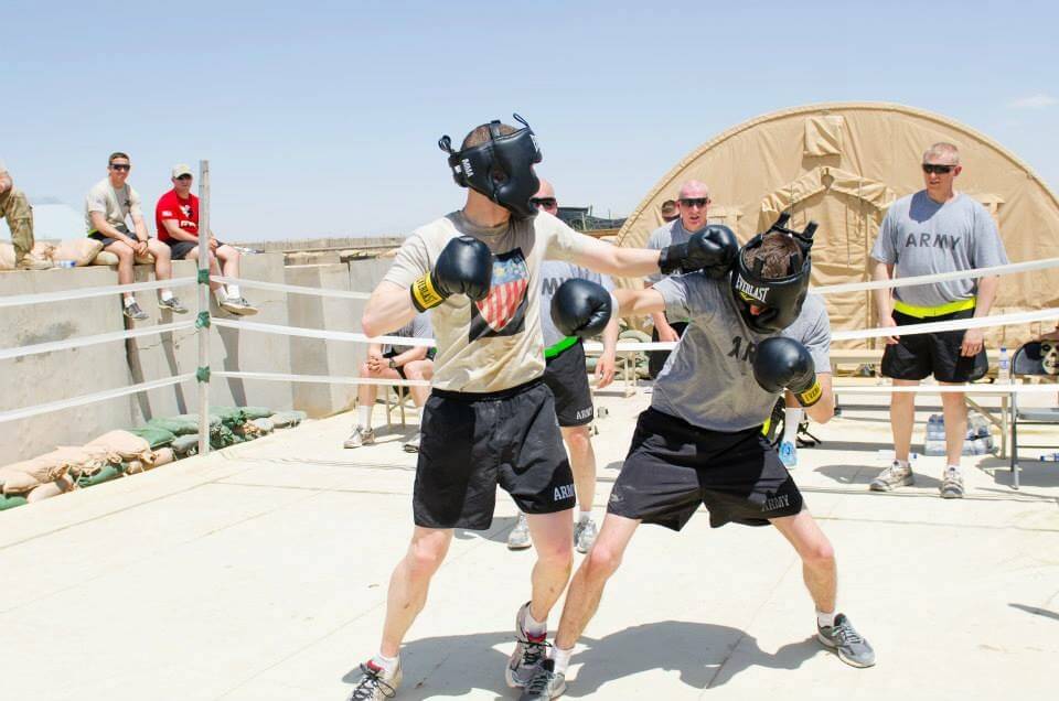 Cornering his buddy during the championship fight of the