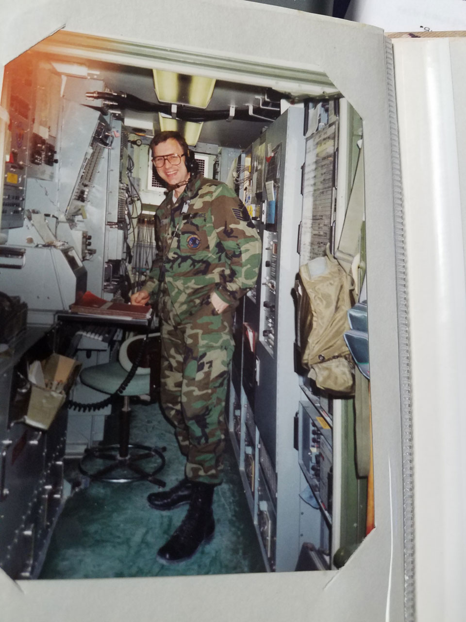 Dan in the mobile communications van her worked in during Desert Shield/Desert Storm.