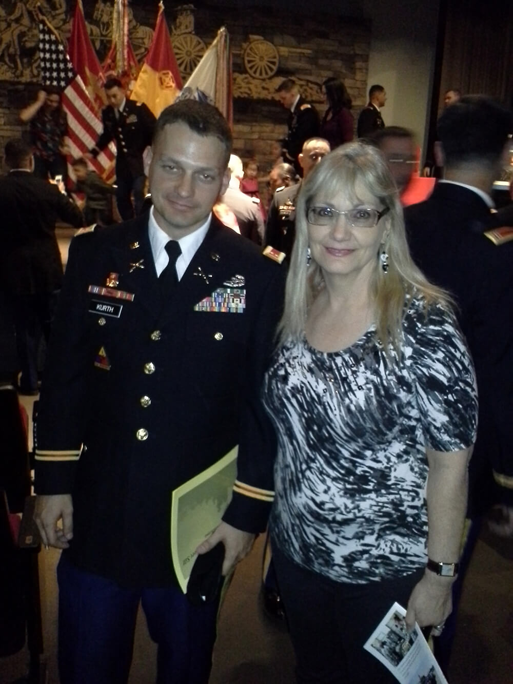 Keith with his mom at graduation from Warrant Officer Basic Course, Fort Sill, OK.