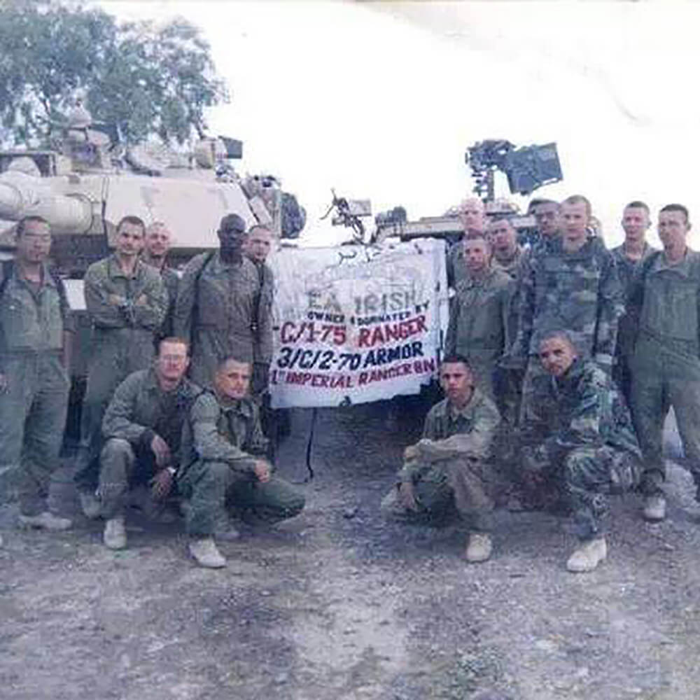 Entire Platoon after their mission with the 1st Ranger Battalion was complete in Iraq 2003.  3rd Platoon- Cobra Company- 2nd Battalion – 70th Armor