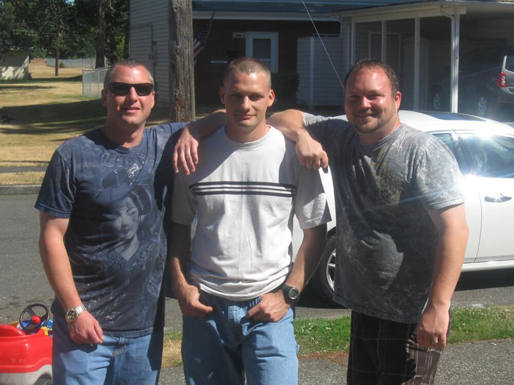 Keith with his ex-roommates Corey Stringer and Patrick Mulhern at Keith’s house in Fort Lewis Washington