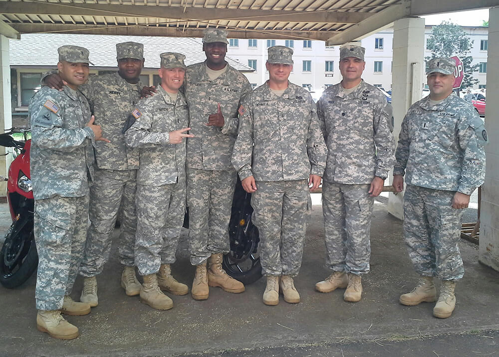 Keith’s promotion ceremony to CW2 with his battalion commander LTC Jeff Buck and the rest of the Division Targeting Officers