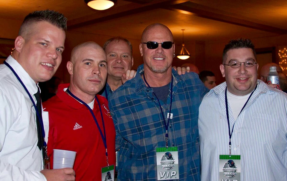 Patrick with his friends that he sreved with in Iraq at the Super Bowl in Indy.
